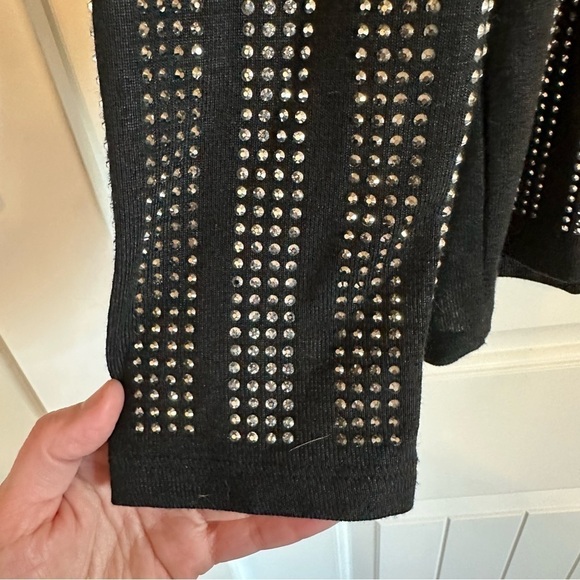 Embellished beaded sparkly silver black long sleeve dressy top, size XL - Picture 4 of 10
